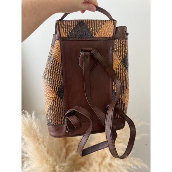 Vintage Plaid Woven Straw Backpack Brown Tan Bohemian Cottagecore Western main image 6